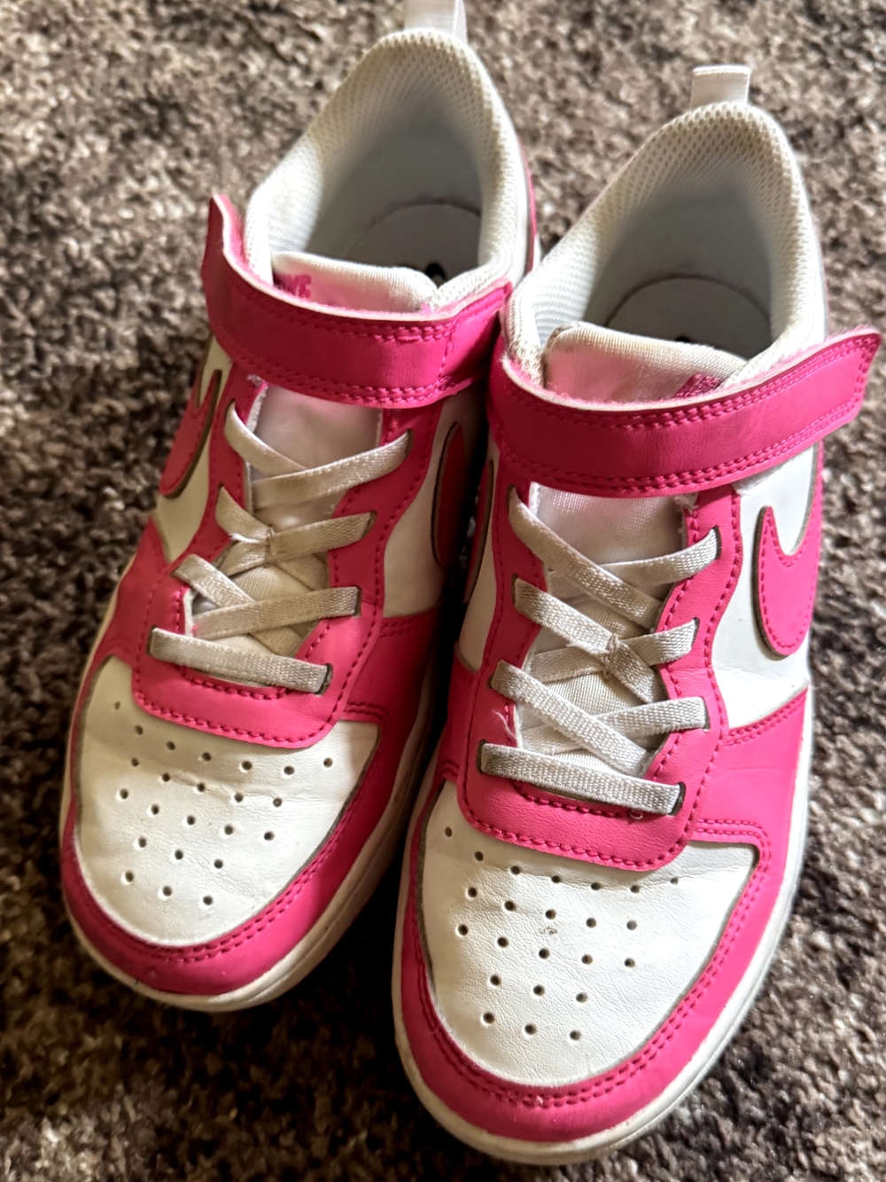 Nike Kids White and Pink Hook-and-Loop Sneakers